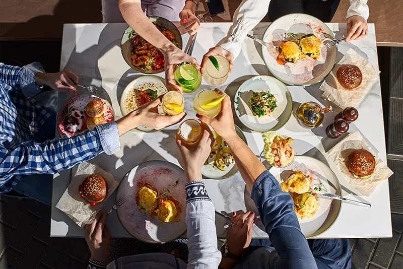 A-family-dining-at-a-restaurant-top-view